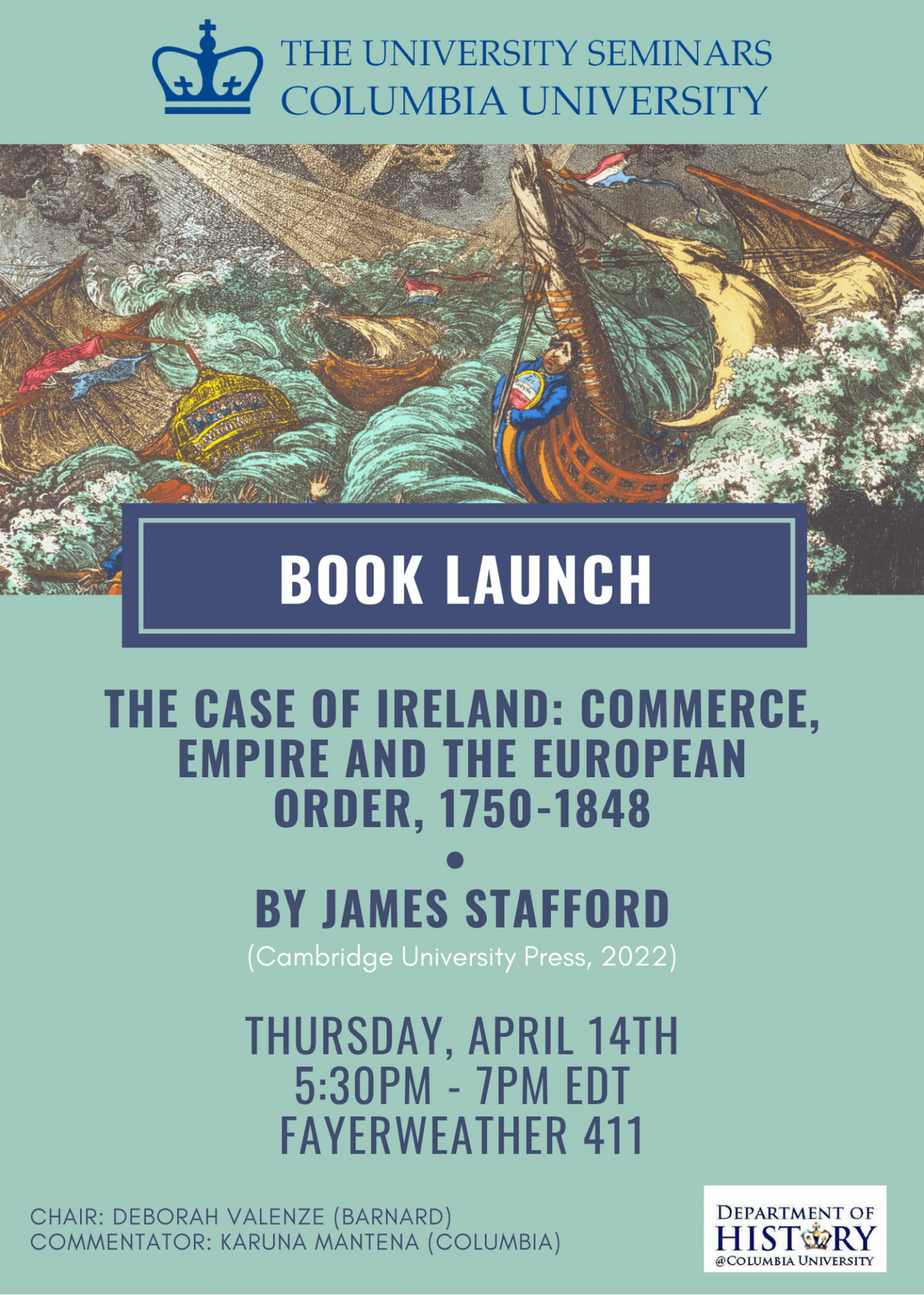 Book Launch, The University Seminars: The Case of Ireland: Commerce Empire and the European Order